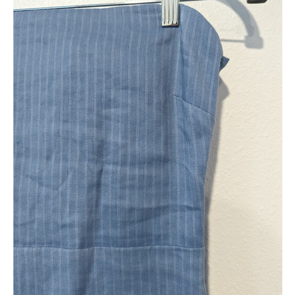 Theory Phyly Blue Strapless Pinstriped Dress Linen Tie Back - Picture 6 of 7